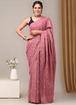 Cotton Rose Pink Casual Wear Printed Saree